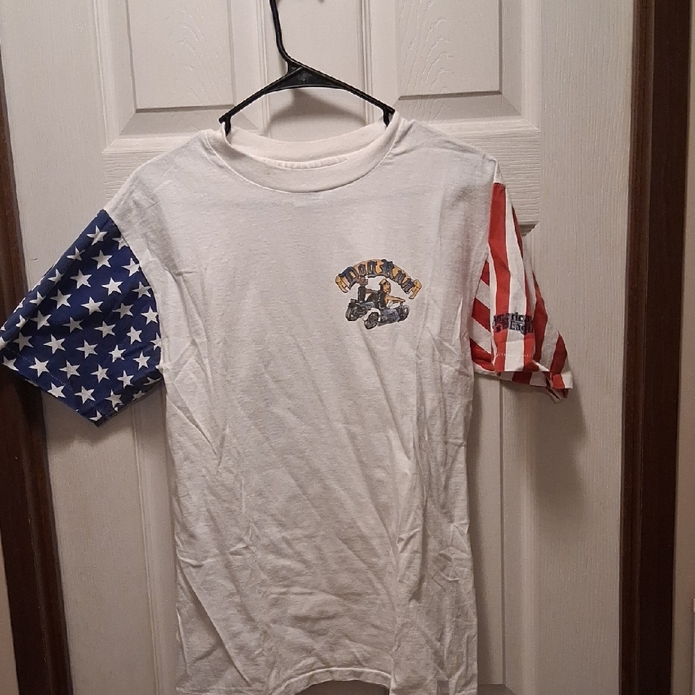 Kids' White T-Shirt with Blue and Red Sleeves